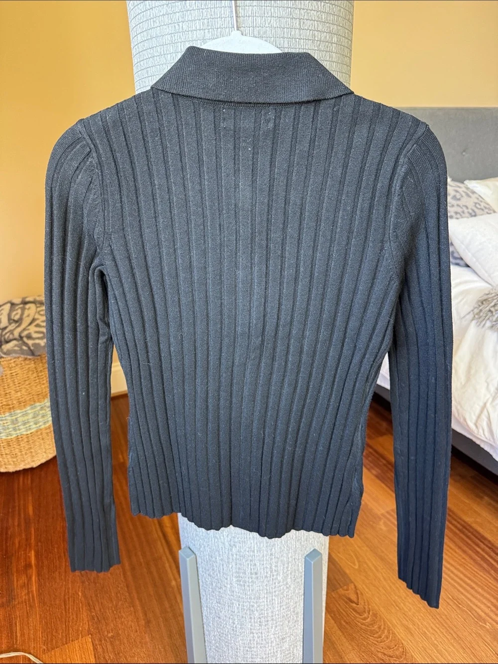 Open Edit Black Ribbed Button-Up Cardigan - Picture 4 of 4